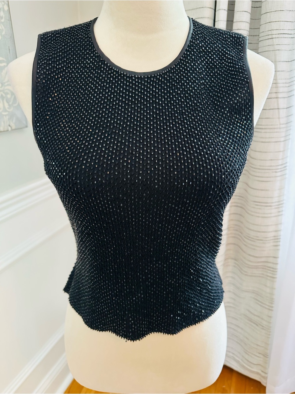 Vintage Kasper & Company Black Sleeveless Beaded Sweater Tank Holidays